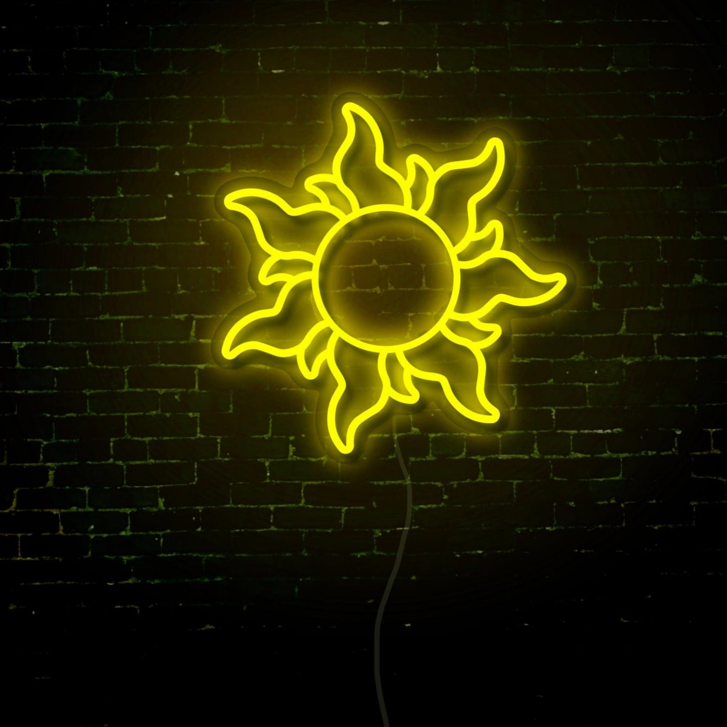 yellow sun neon sign