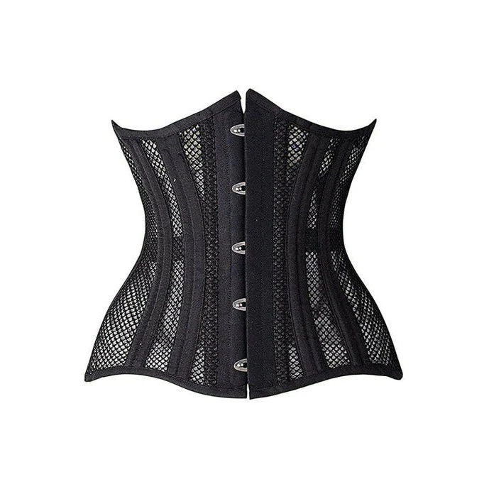 Black Fishnet Double Steel Boned Curvy Cut Waist Cincher Corset | XI ...