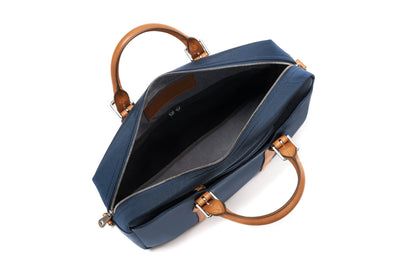 Stuart & Lau | The Cary Briefcase - Single - Navy and Tan