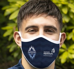 Person wearing reusable face mask