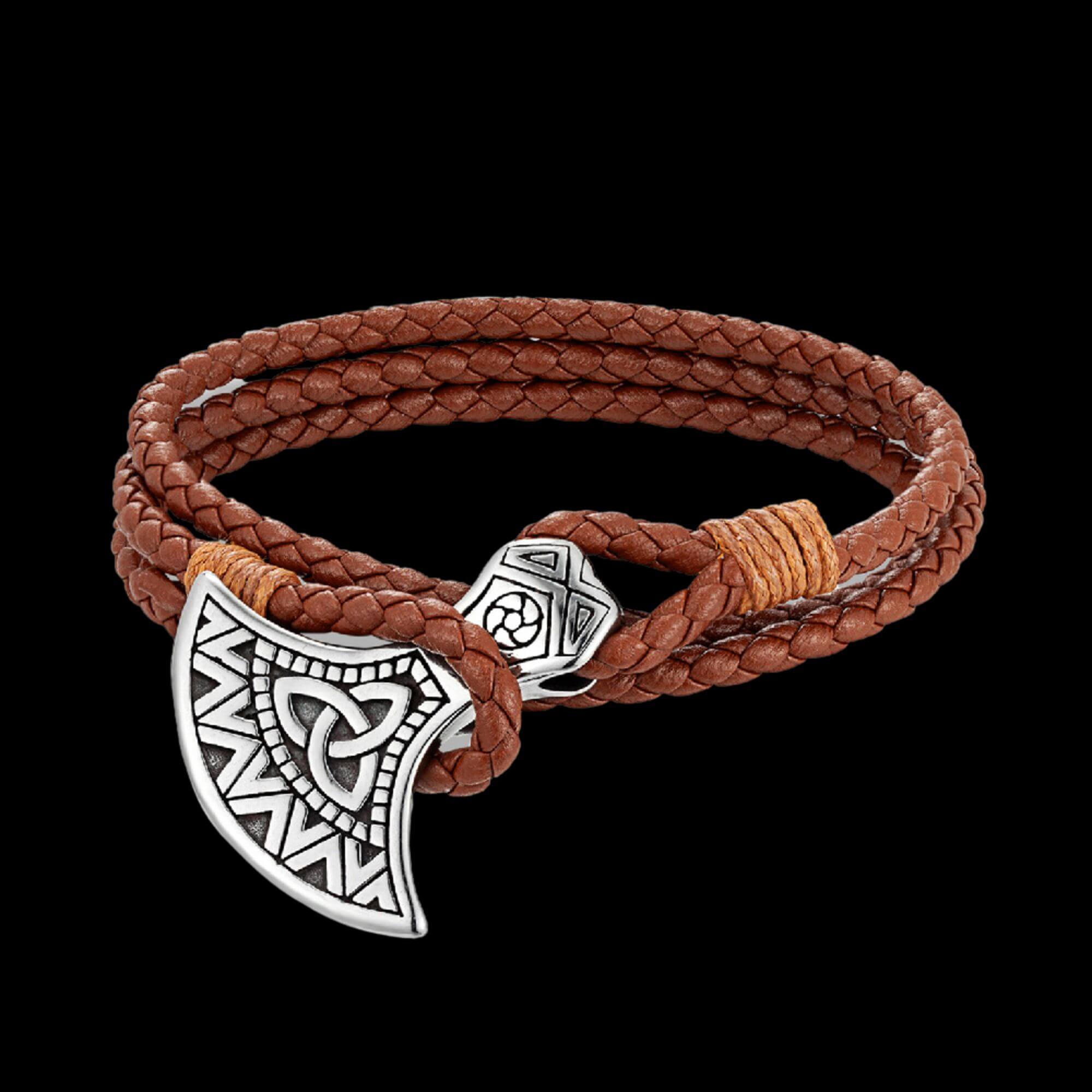 Hand-Made in Ukraine Valknut Black Leather Viking Bracelet - Gift for Men - Mens Leather Cuff Bracelets Wristbands - Viking Genuine Leather Punk LV