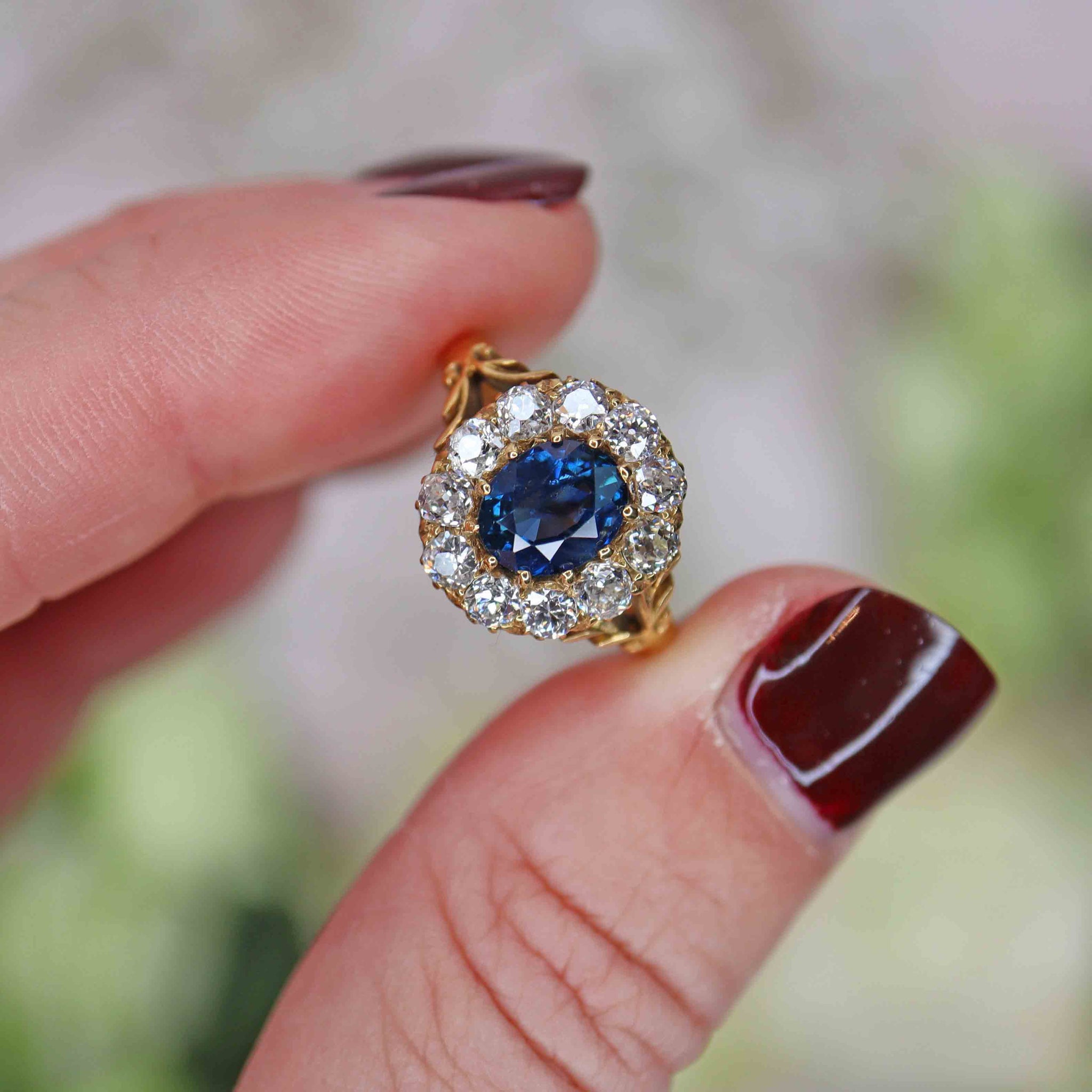 sapphire and diamond cluster ring