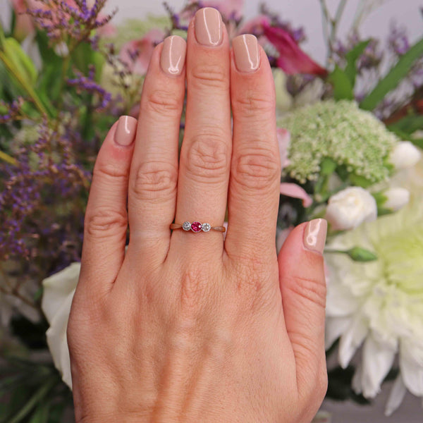 SYNTHETIC PINK SAPPHIRE AND DIAMOND RING