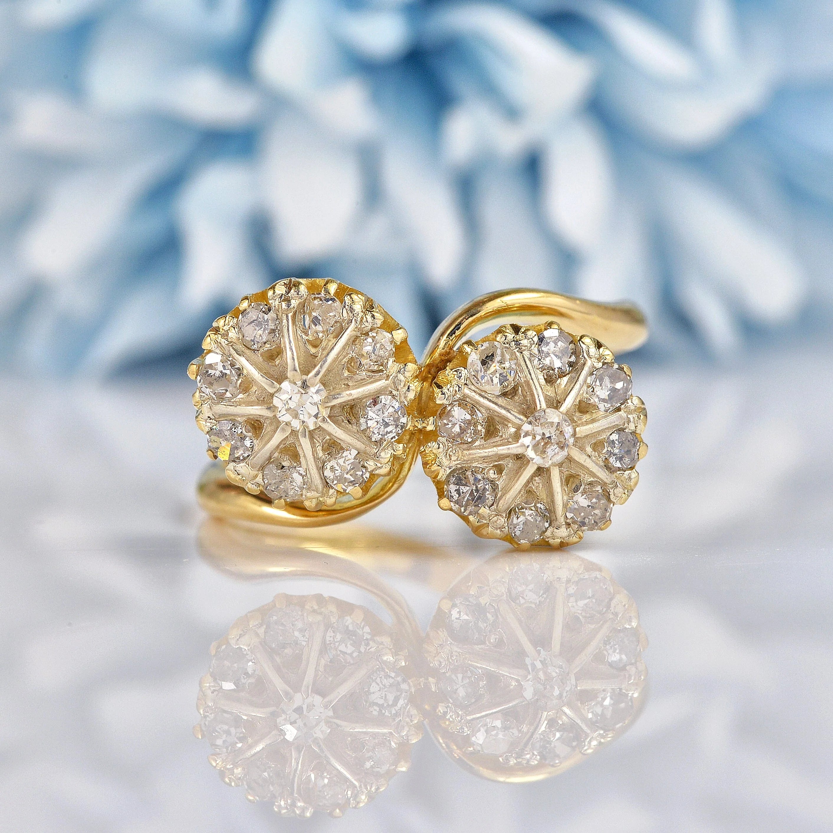 Antique Edwardian Diamond 18ct Gold Double Daisy Cluster Ring ...