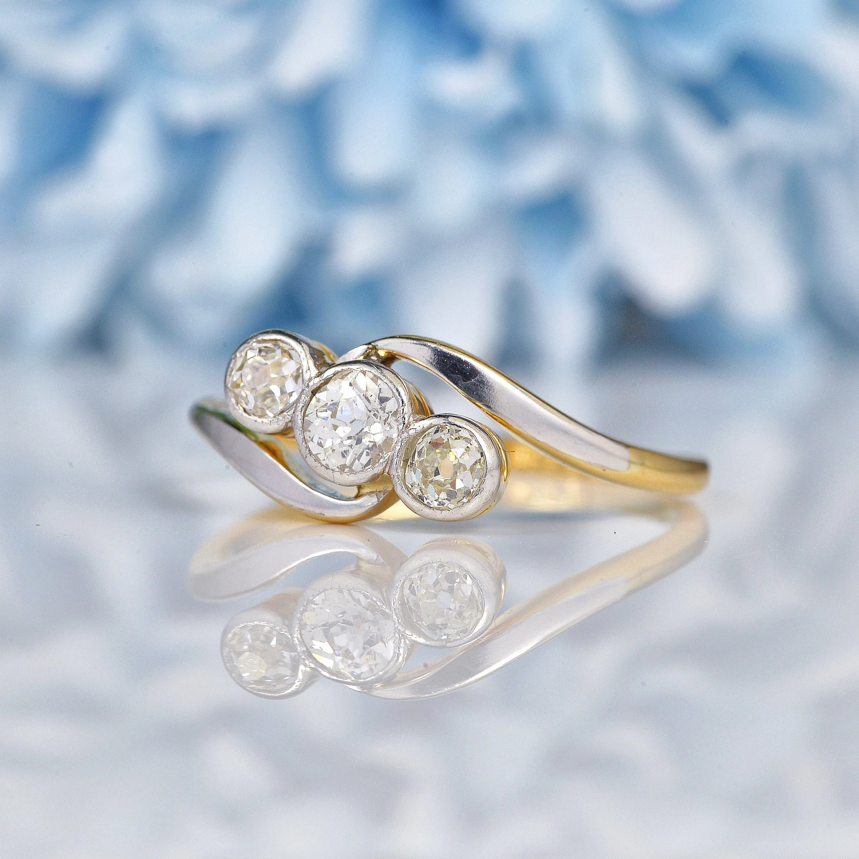Edwardian Diamond 18ct Gold Three Stone Bezel Ring – Ellibelle Jewellery