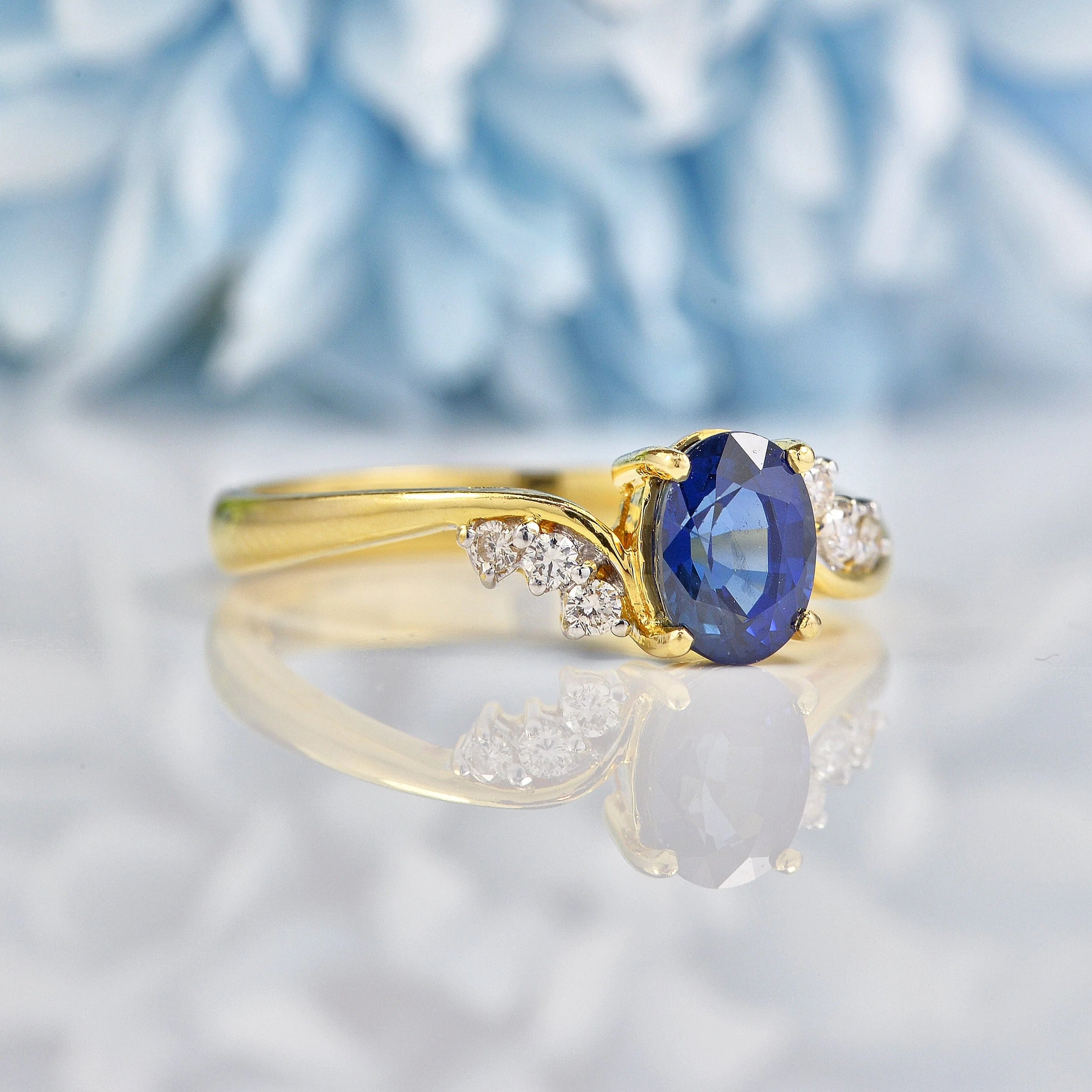 Natural Blue Sapphire & Diamond 18ct Gold Crossover Ring – Ellibelle ...