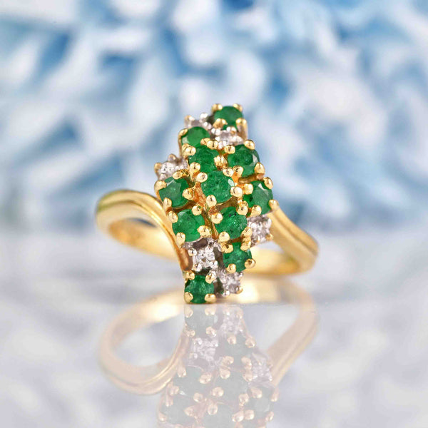Vintage Emerald & Diamond 14k Gold Cocktail Ring – Ellibelle Jewellery