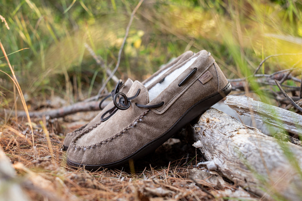 Fleece Lined Warm and Cozy Moccasins Slippers with Rubber Sole by Laurentian Chief