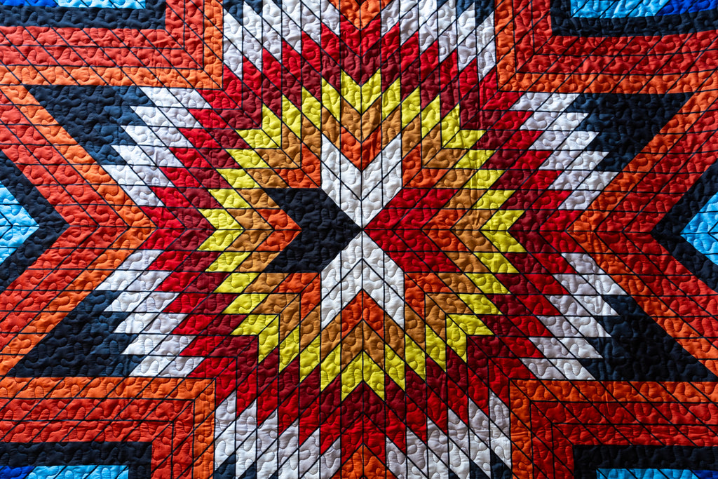 The eight-pointed start-pointed star depicted in Indigenous art quilt bedding