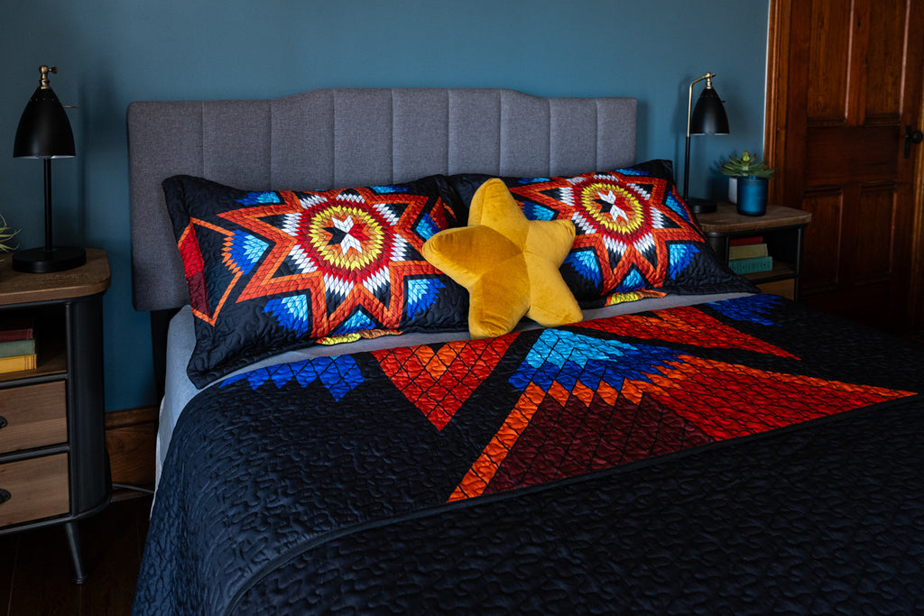 Indigenous Art quilted queen-size bedding set by KEYA Bedding Co