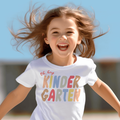 Oh, hey kindergarten. Product image of tshirt from Tees for Toddlers and Kids.