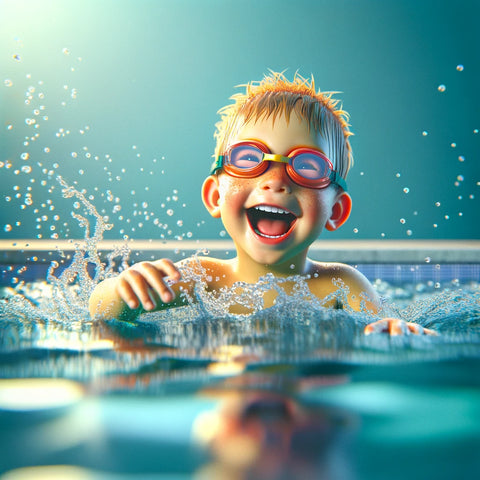 dreng hygger sig med svømmebriller
