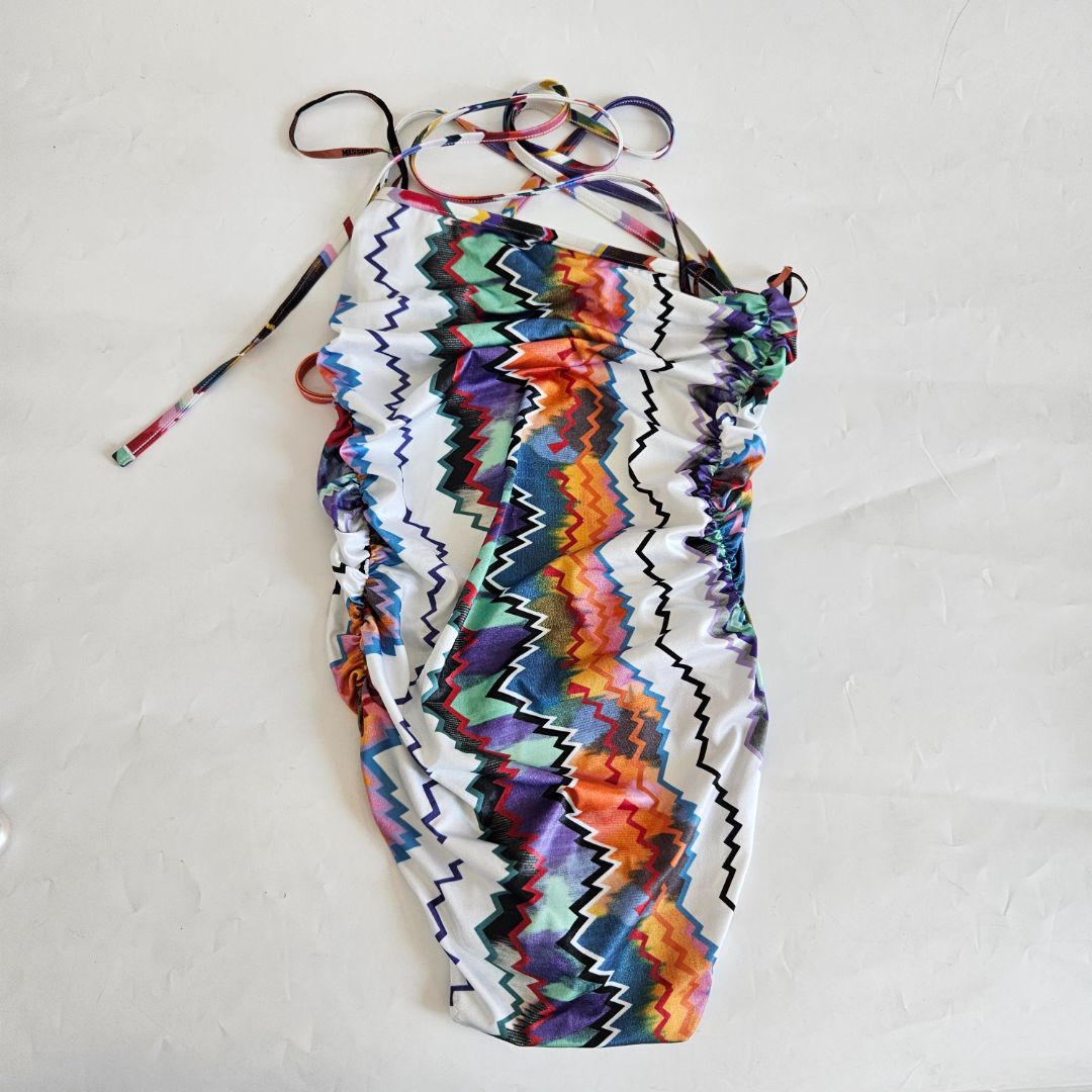 Pre-owned Missoni Zigzag White/ Multicolor One Piece Swimsuit