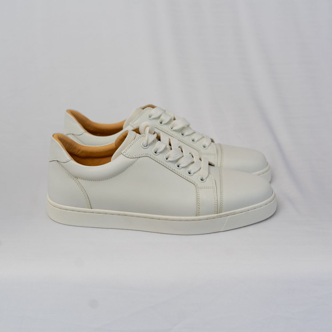 Pre-owned Christian Louboutin White Leather Rantalow Low Top Sneakers, 39