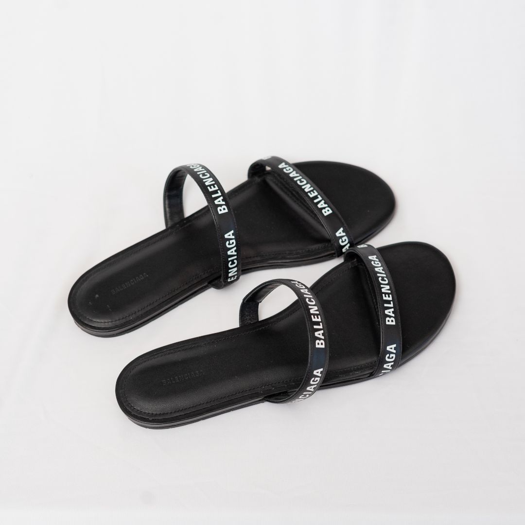 Pre-owned Balenciaga Logo-print Slip-on Sandals, 40