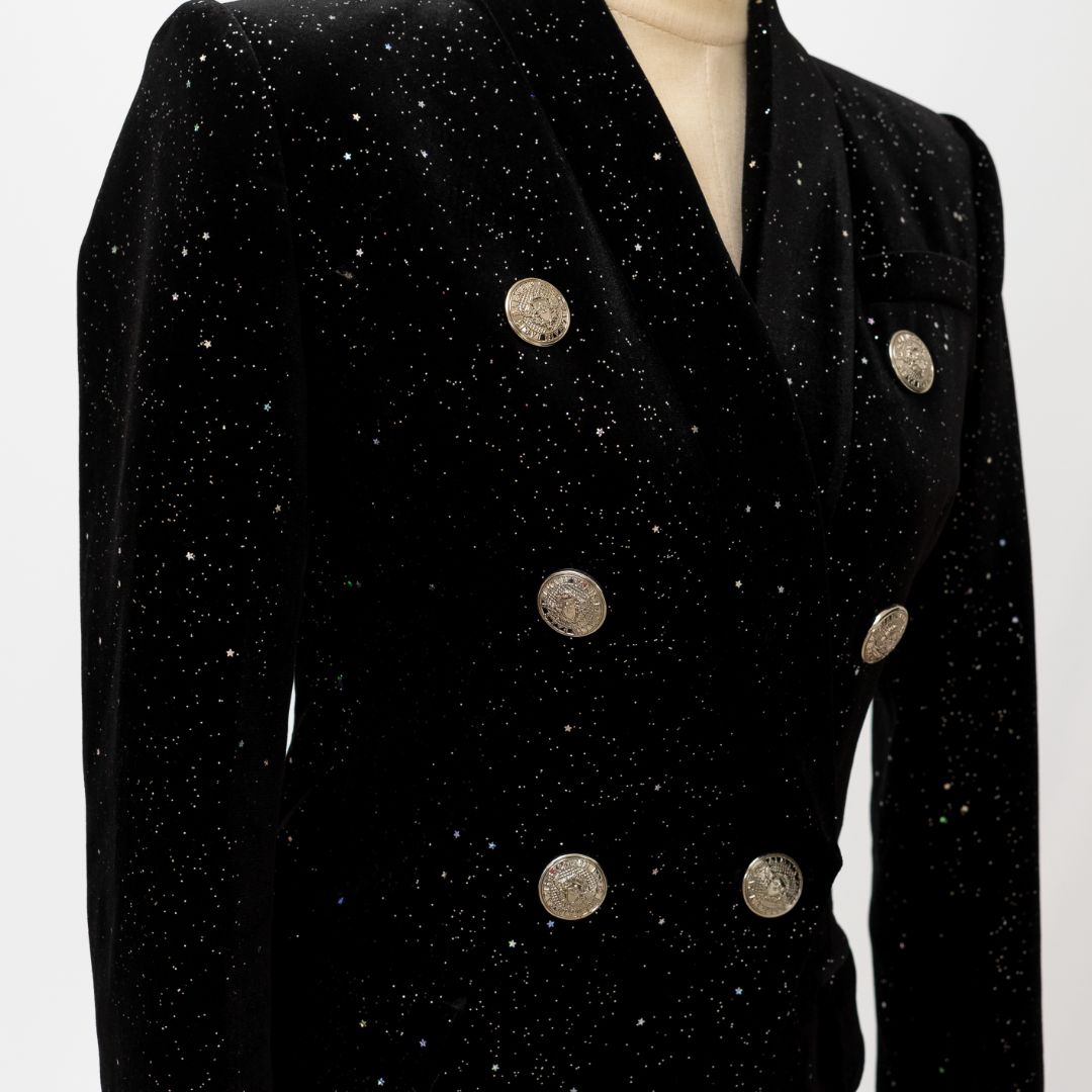 Pre-owned Balmain Milky Way Velvet Blazer With Embossed Buttons In Black