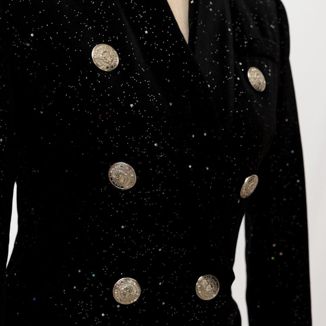 Pre-owned Balmain Milky Way Velvet Blazer With Embossed Buttons In Black