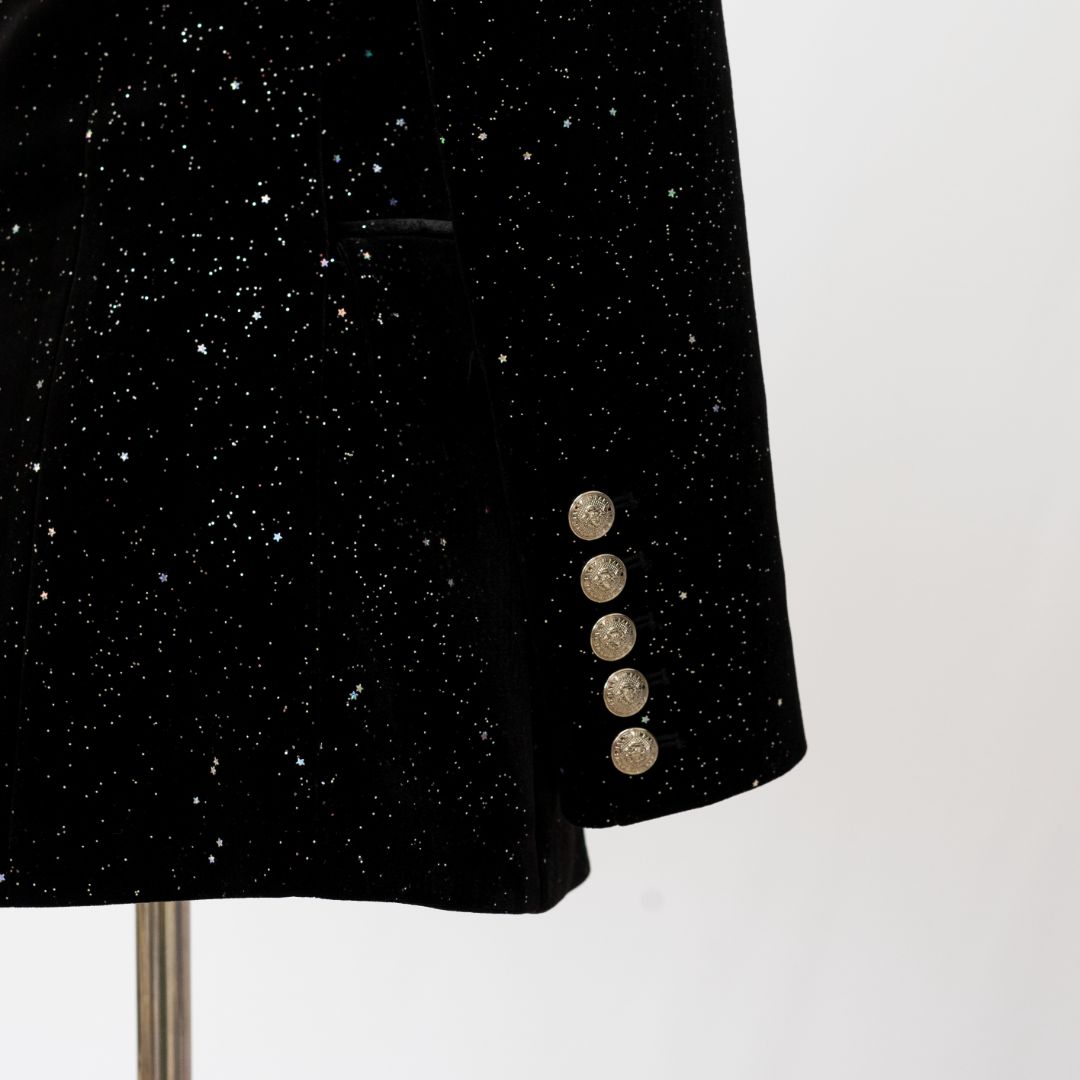 Pre-owned Balmain Milky Way Velvet Blazer With Embossed Buttons In Black