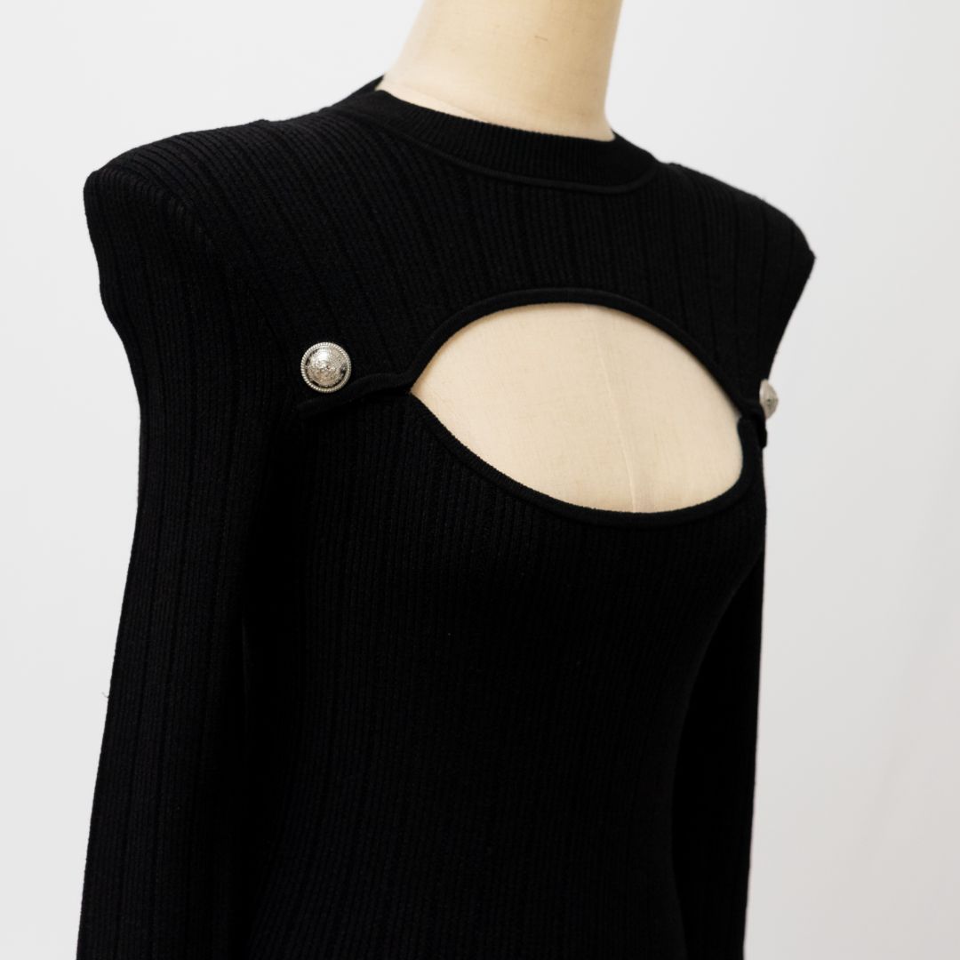 Pre-owned Balmain Cut Out Detail Ribbed Sweater