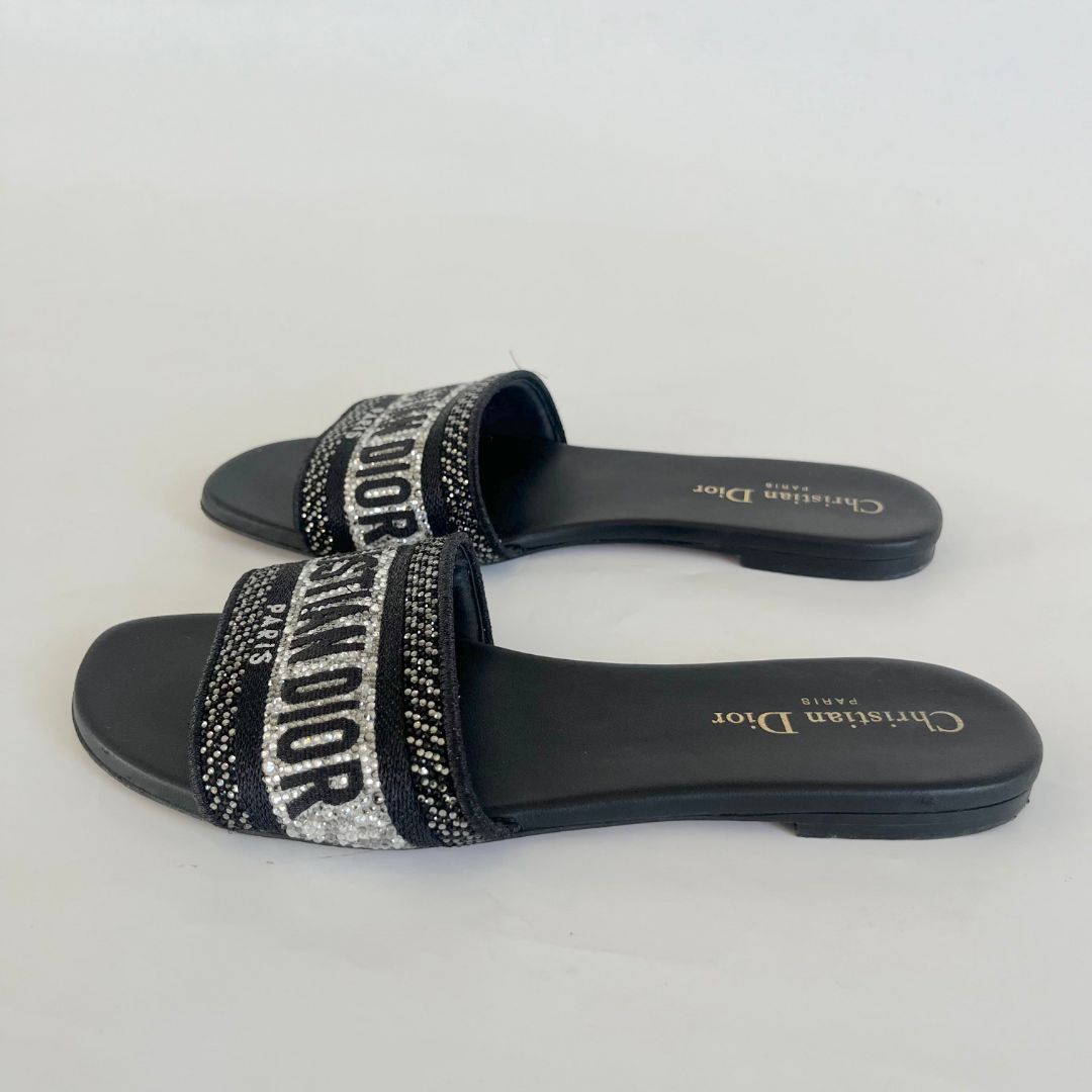 Pre-owned Dior Crystal Embellsed Dway Sandals, 37.5
