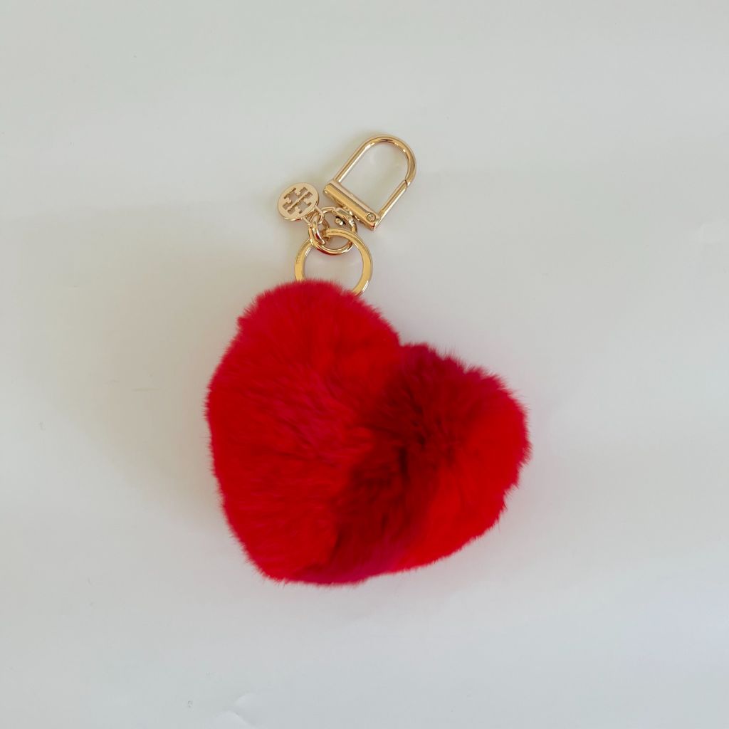 Tory Burch red rabbit fur heart shaped key chain - BOPF | Business of  Preloved Fashion