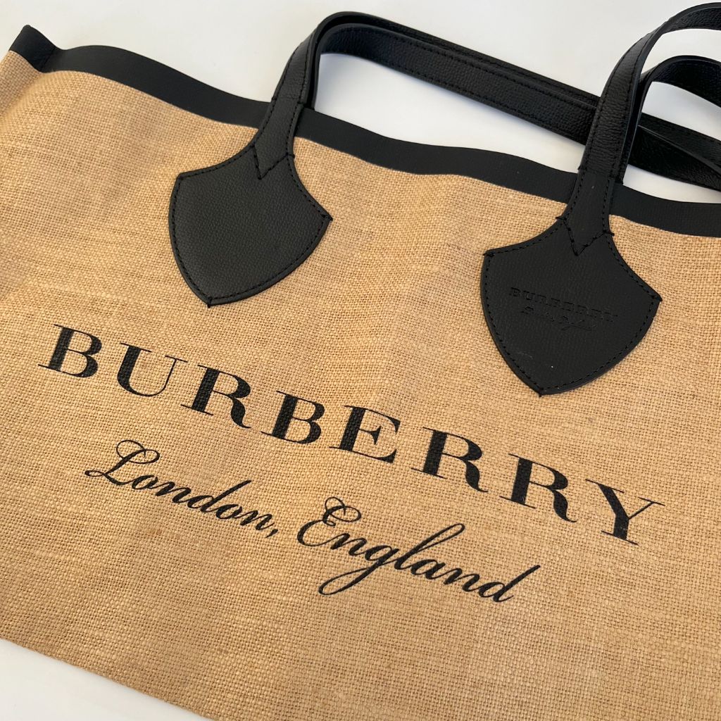 Burberry Raffia Logo Print Medium The Giant Reversible Tote Black - BOPF |  Business of Preloved Fashion