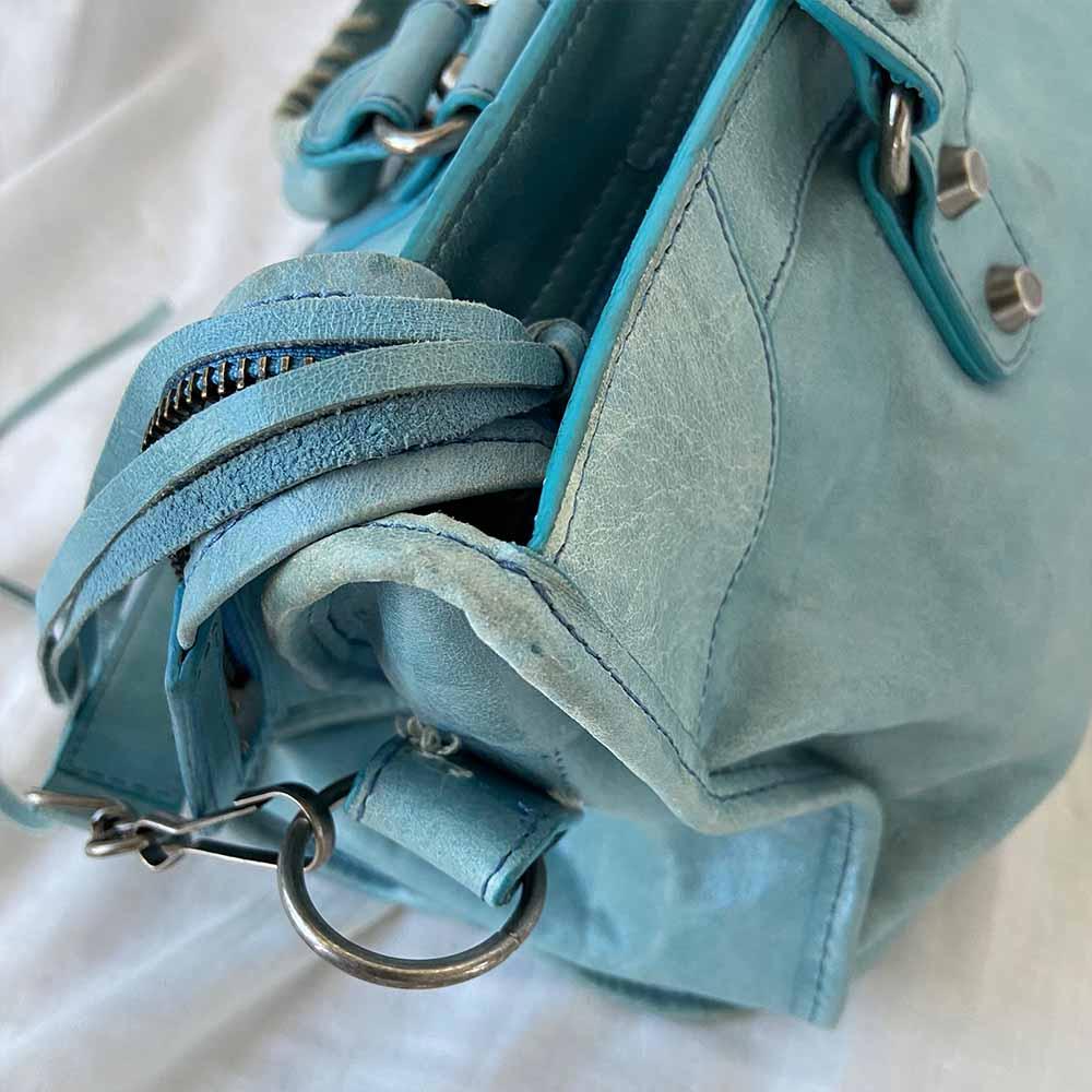 BALENCIAGA Lambskin Leather Mini Classic City Bag Blue