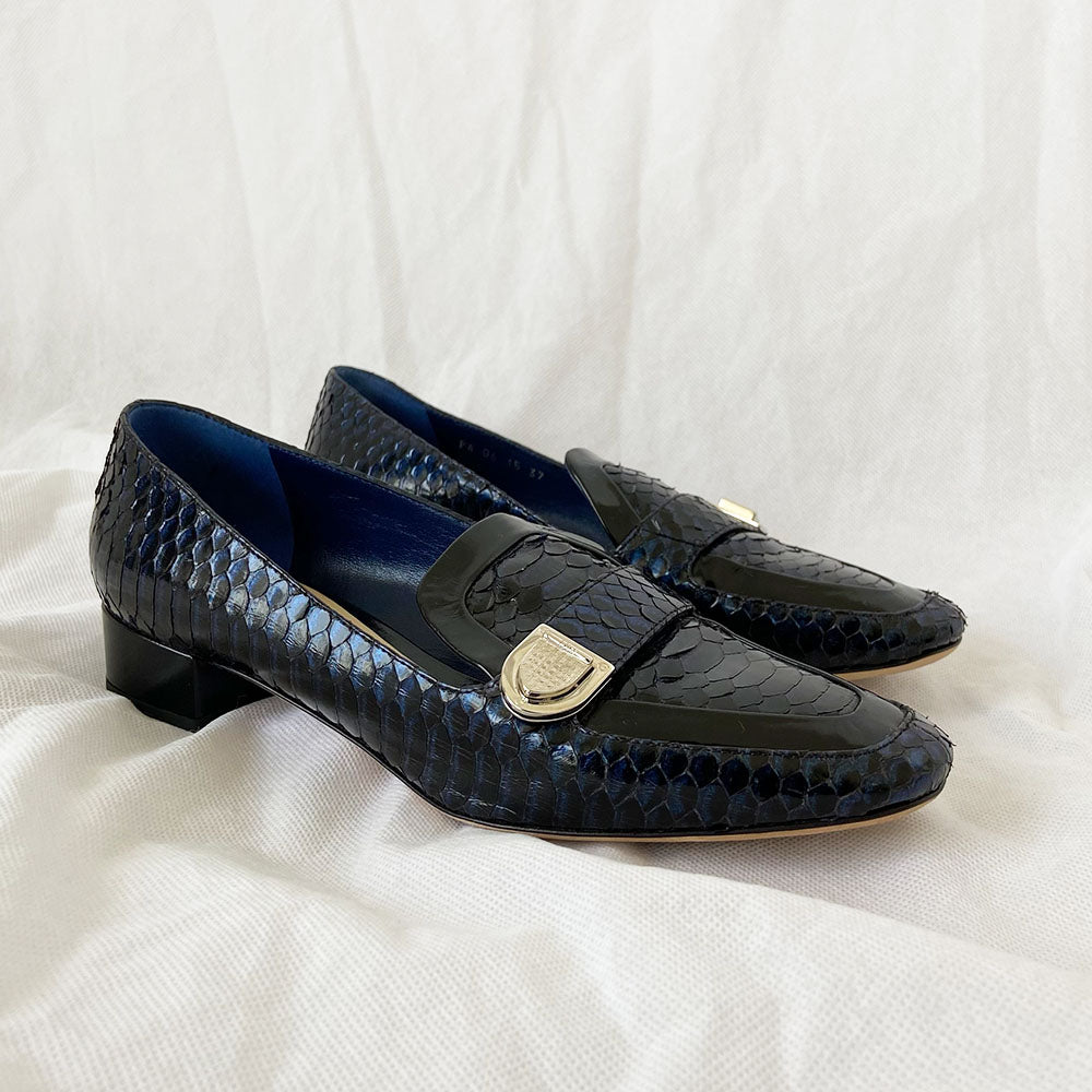 Dior Christian Navy Blue Python Loafer In Used / 37 / Blue | ModeSens
