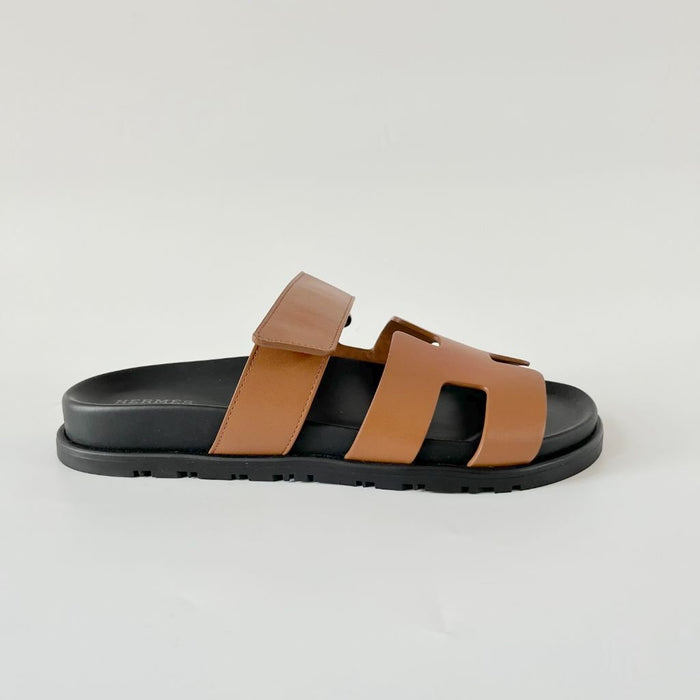 Hermes Chypre Sandal Mens Black Blue H Logo Strap Slide Slip On