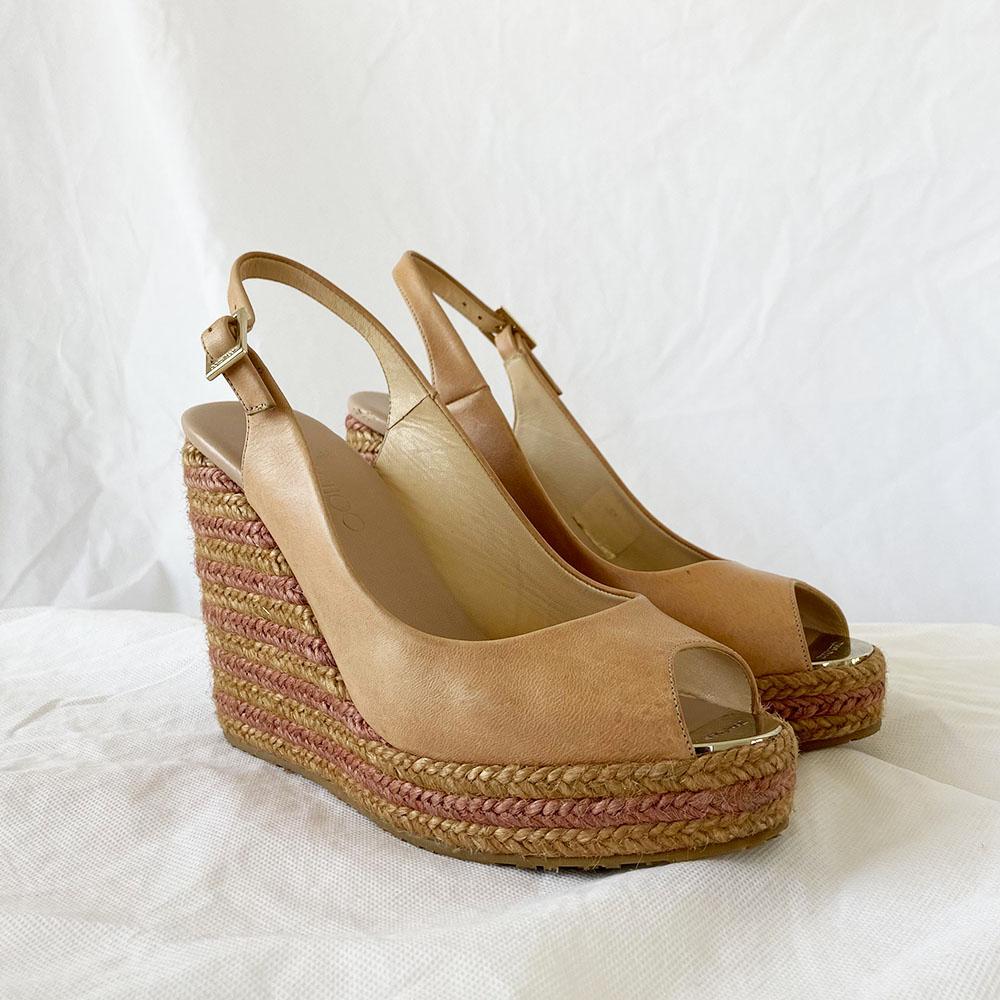 Jimmy Choo Tan Wedge Espadrille Sandals, 38