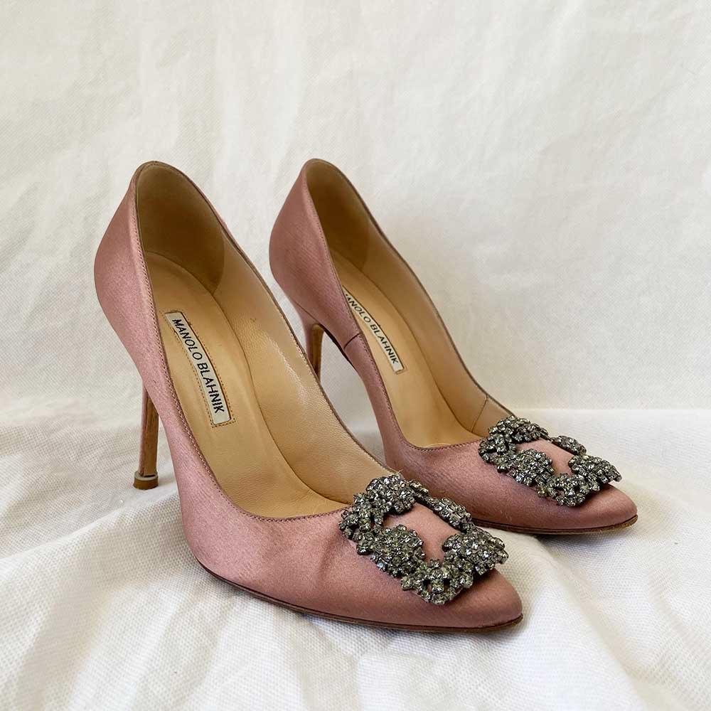 Pre-owned Manolo Blahnik Pink Satin Hangisi Pumps, 36.5 In Used