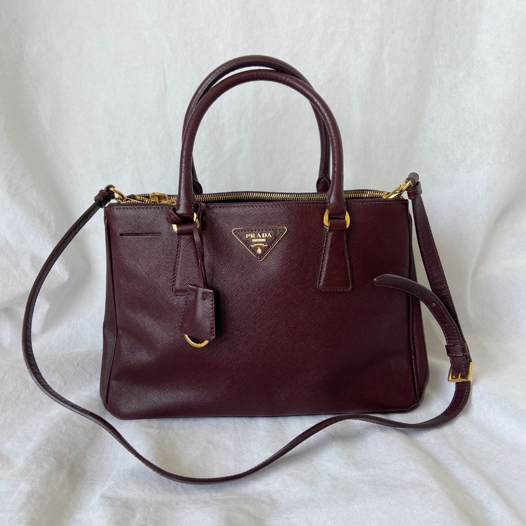 Prada Burgundy Saffiano Lux Leather Galleria Small Tote - BOPF | Business  of Preloved Fashion