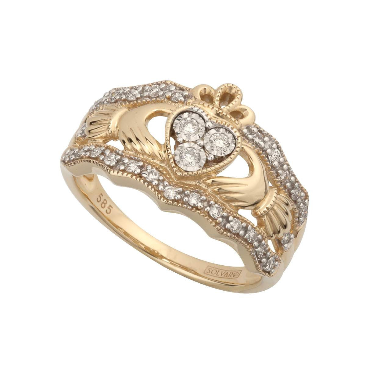 14k diamond claddagh ring