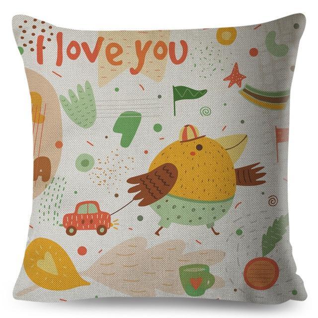 Lovely Big Bird Print Linen Cushion
