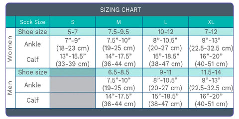 Energy Socks - Size Chart