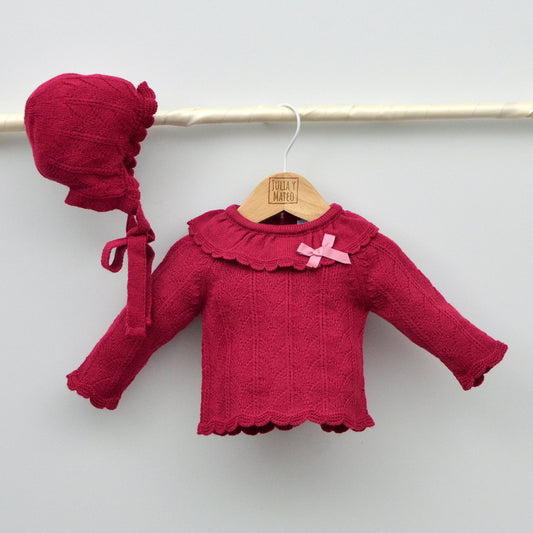 conjunto bebe polaina punto-combinado. Borlas en jersey