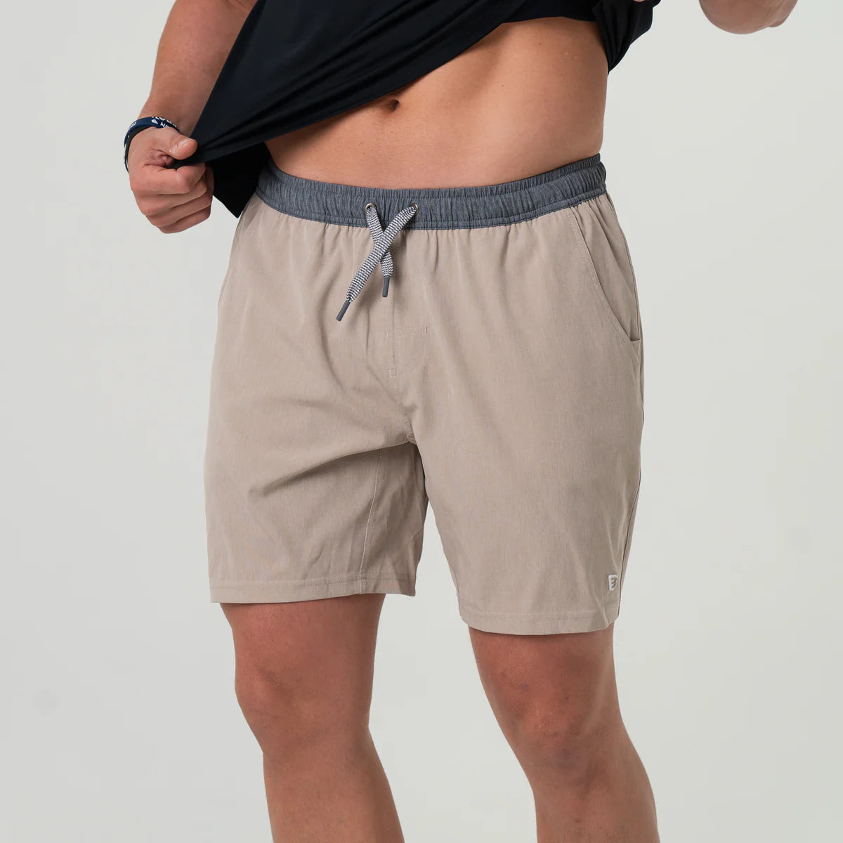[Burlebo] Athletic Shorts Heather Khaki - Palm Tree Liner
