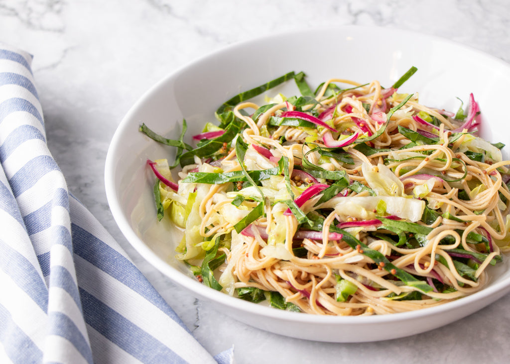 Tangy Collard Cabbage Slaw with Soybean Spaghetti