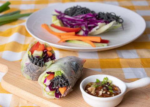 Dairy free snack - Veggie spring rolls made from black bean noodles