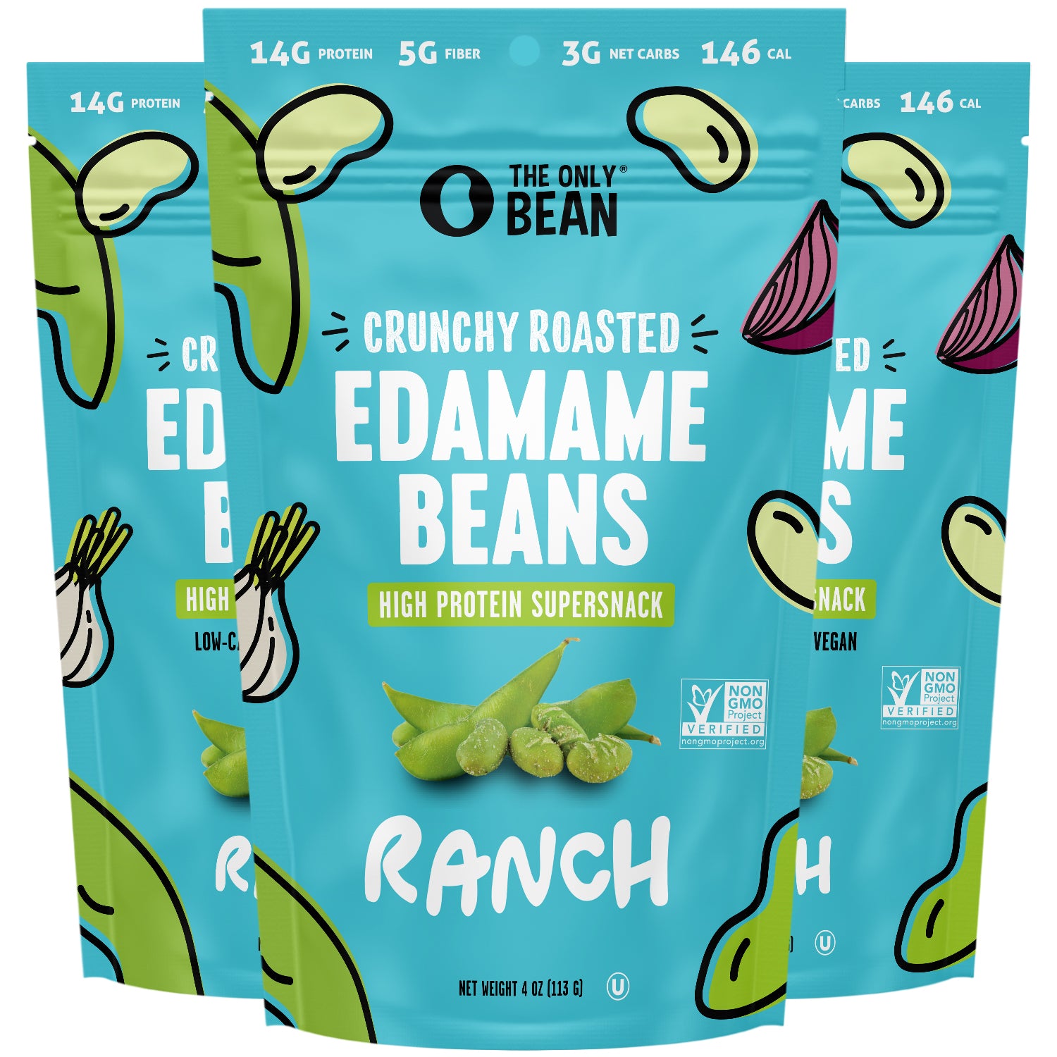 The Only Bean - Crunchy Roasted Edamame Beans (Ranch) - Keto Snack, High Protein, Healthy Snacks, Low Carb, Gluten-Free & Vegan  - The Only Bean product image