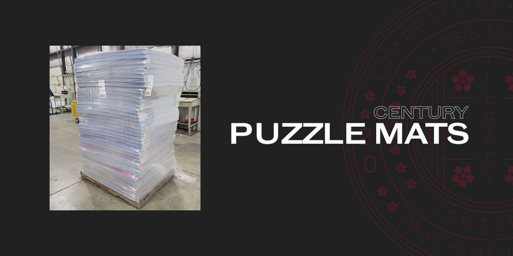 puzzle mats shrink wrapped on pallet
