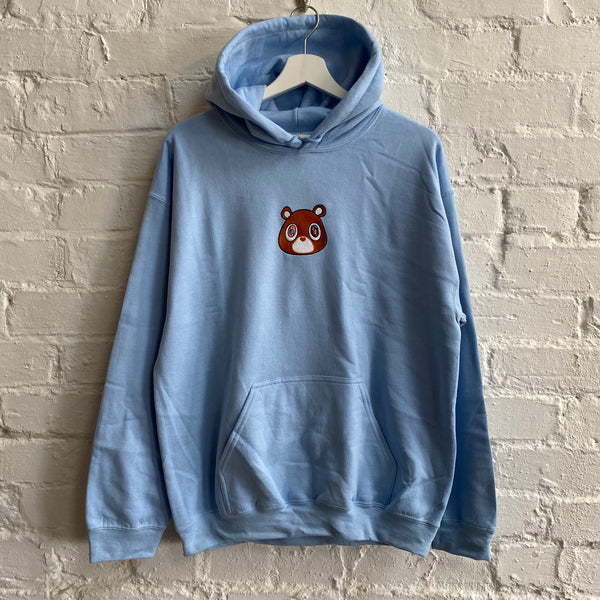 Kanye Retro Bear Embroidered Hoodie In Sky Blue – Actual Fact Clothing