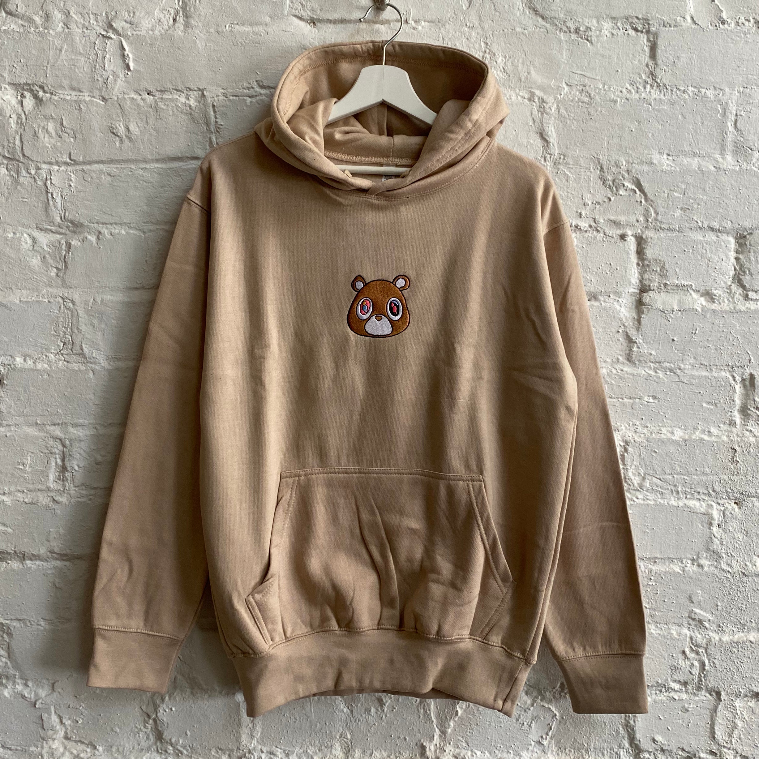 Kanye New Dropout Bear Embroidered Hoodie In Sand – Actual Fact