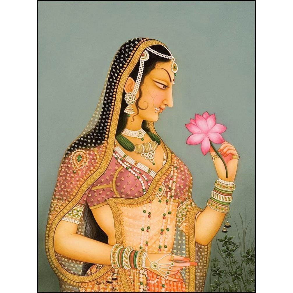 Lady with Lotus - Bani Thani | Rajasthani Painting | Indian ...
