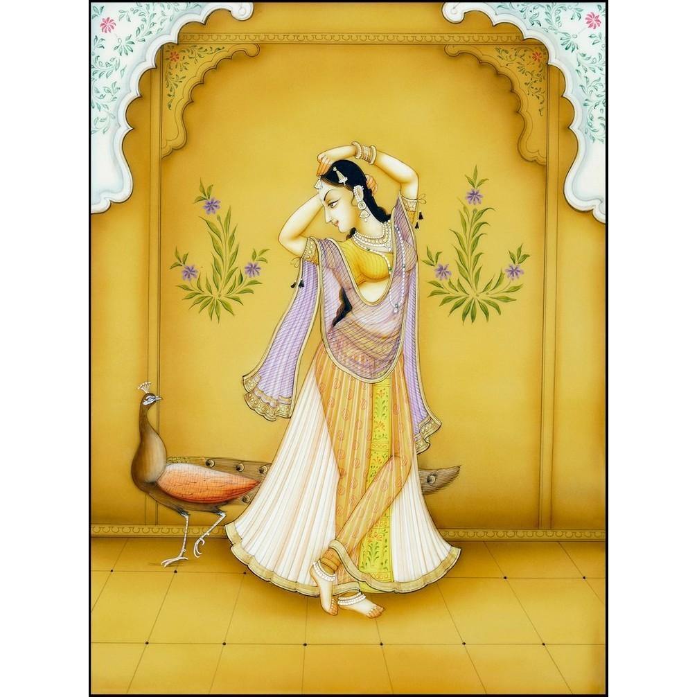 Women with Peacock 2 - Ragini | Rajasthani Painting | Indian ...