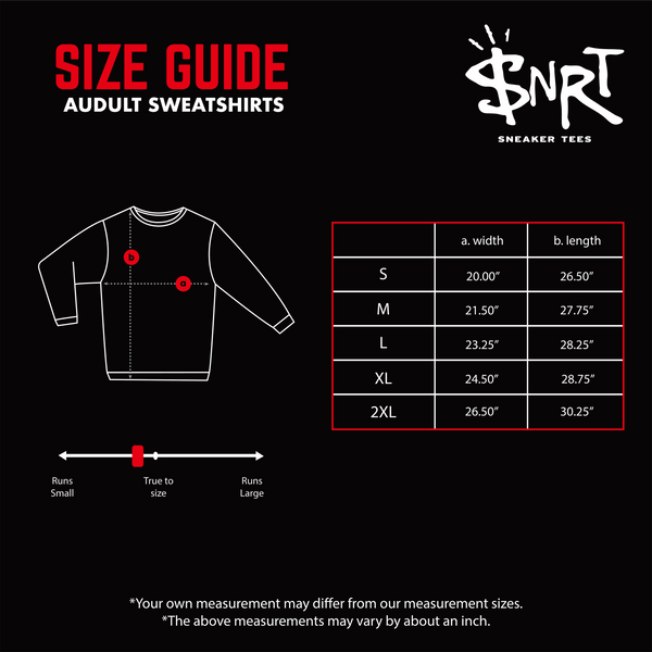 Sneaker Release Tees Unisex Pullover Size Chart
