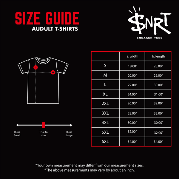 Sneaker Release Tees Unisex T-Shirt Size Chart
