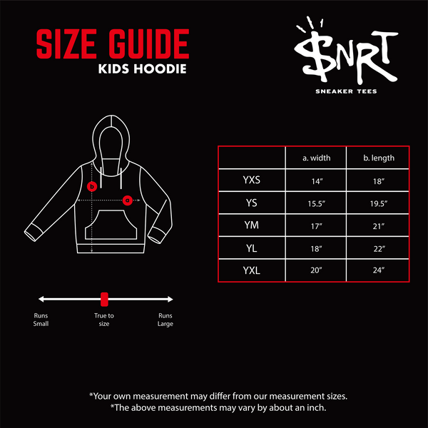 Sneaker Release Tees Kids Hoodie Size Chart