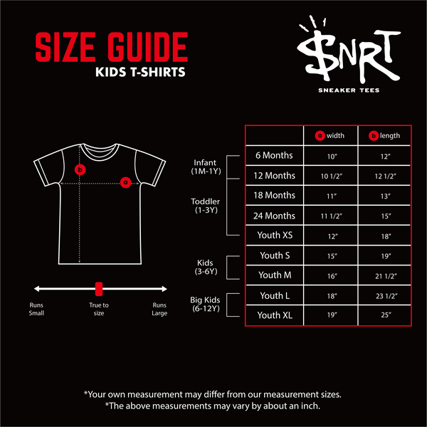 Sneaker Release Tees Kids Tee Size Chart