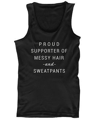 Women's Black Cotton Graphic Tank Top - Messy Hair and Sweatpants Lazy Tank